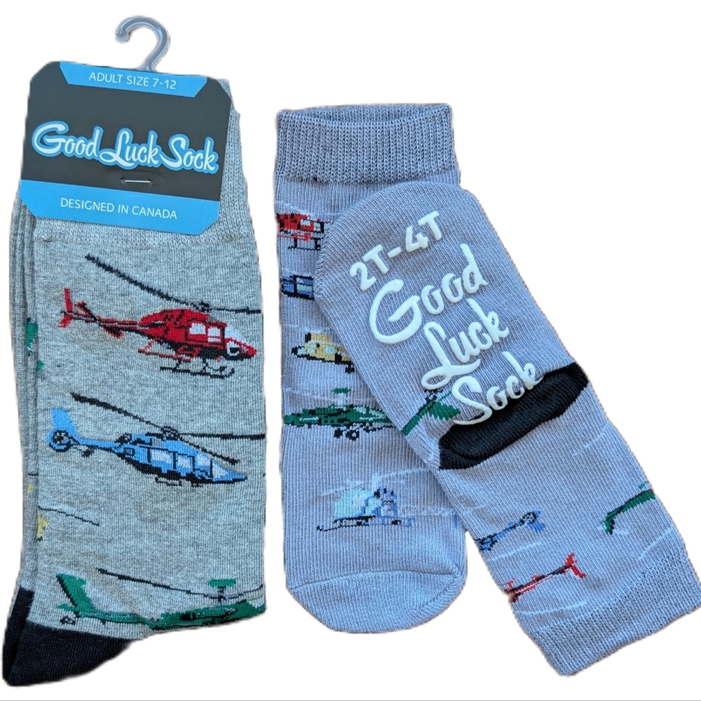 🇨🇦 Good Luck Sock Dad/Toddler Matching Helicopter Design Socks